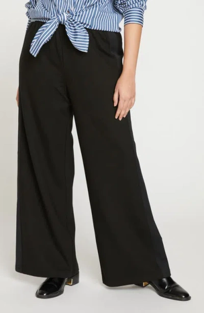 Universal Standard Stephanie Ponte Wide Leg Pants In Black With Black Stripe