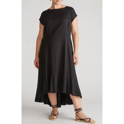 Universal Standard Sunset Cap Sleeve Linen Blend Dress In Black