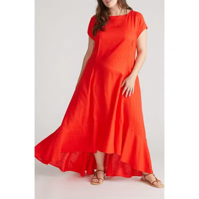 Universal Standard Sunset Cap Sleeve Linen Blend Dress In Red