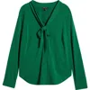 Universal Standard Tess Crepe Tie Neck Top In Jardin