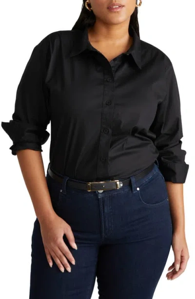 Universal Standard The Artist Stretch Cotton Poplin Button-up Shirt In Black