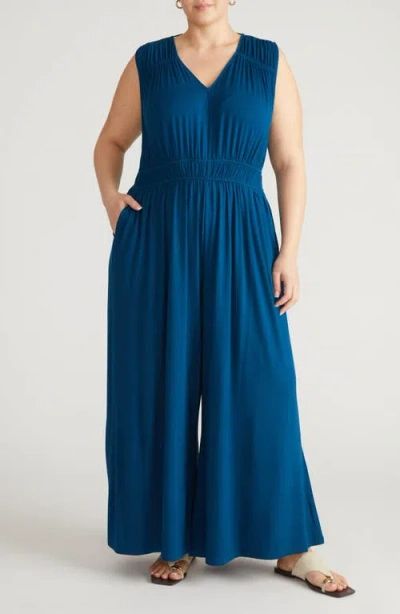 Universal Standard The Zoey Liquid Jersey Wide Leg Jumpsuit In Blue