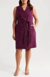 Universal Standard Tie Belt Sleeveless Double Breasted Yarn Dyed Jersey Trench Cocktail Dress In Elderberry