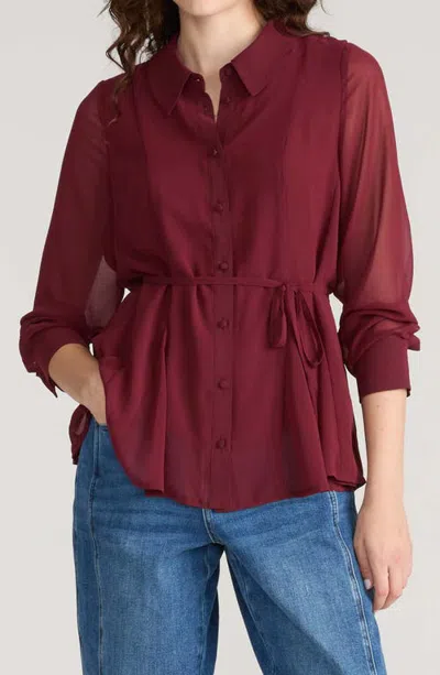 Universal Standard Tie Waist Chiffon Shirt In Burgundy