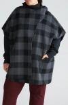 Universal Standard Tilda Wool Blend Double Face Cape In Black/grey Plaid
