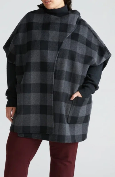 Universal Standard Tilda Wool Blend Double Face Cape In Black/grey Plaid