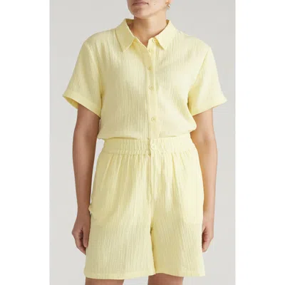 Universal Standard Toni High Low Button Down Cotton Gauze Top In Yellow