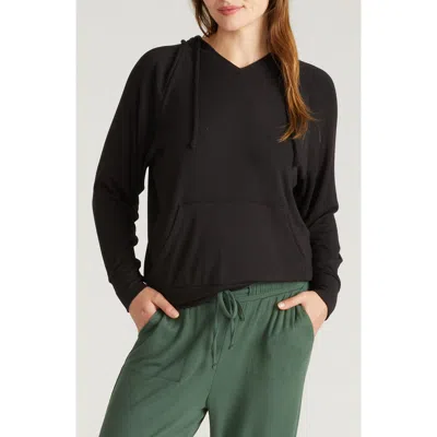 Universal Standard Travel Knit V-neck Hoodie In Black