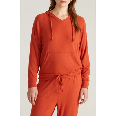 Universal Standard Travel Knit V-neck Hoodie In Orange