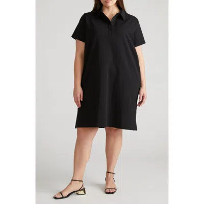 Universal Standard Varsity Short Sleeve French Terry Polo Dress In Black