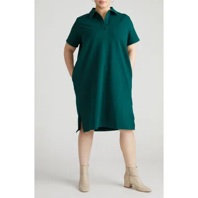 Universal Standard Varsity Short Sleeve French Terry Polo Dress In Botanic