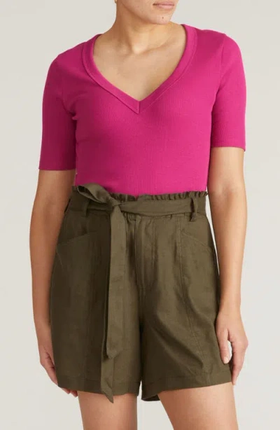 Universal Standard V-neck Elbow Sleeve Cotton T-shirt In Pink
