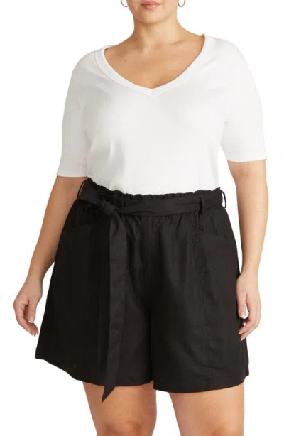 Universal Standard V-neck Elbow Sleeve Cotton T-shirt In White