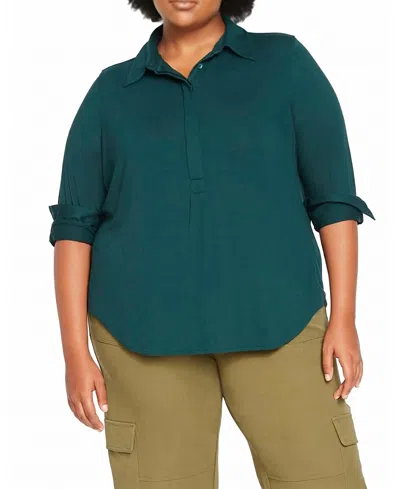 Universal Standard Women's Plus Elbe Popover Liquid Jersey Shirt Classic Fit In Blue