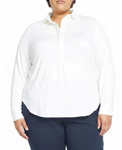 Universal Standard Women's Plus Elbe Popover Liquid Jersey Shirt Classic Fit In White