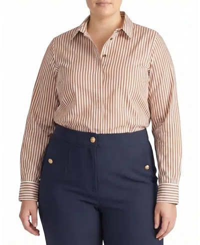 Universal Standard Women's Plus Elbe Popover Stretch Poplin Shirt Classic Fit In Brown