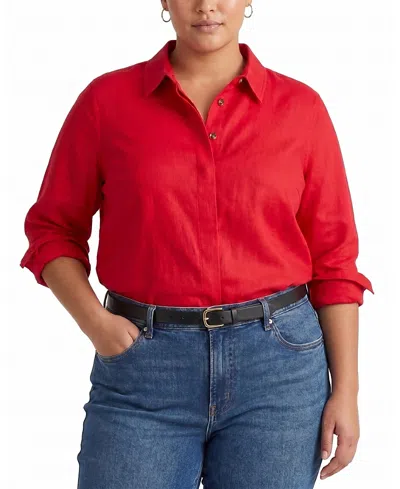Universal Standard Women's Plus Elbe Stretch Linen Shirt In Red