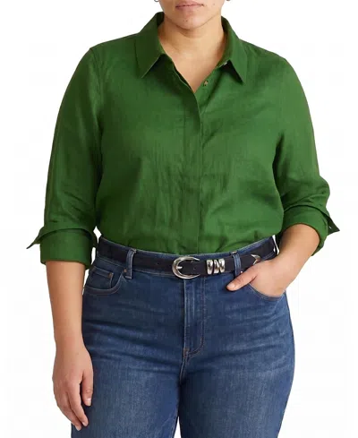 Universal Standard Women's Plus Elbe Stretch Linen Shirt In Green