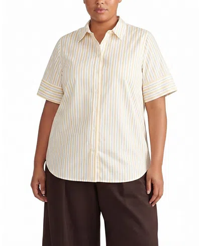 Universal Standard Women's Plus Elbe Stretch Poplin Short Sleeve Shirt In Neutral