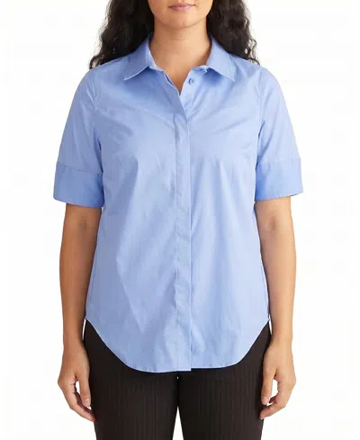 Universal Standard Women's Plus Elbe Stretch Poplin Short Sleeve Shirt In Blue