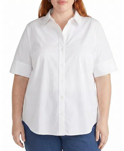 Universal Standard Women's Plus Elbe Stretch Poplin Short Sleeve Shirt In White