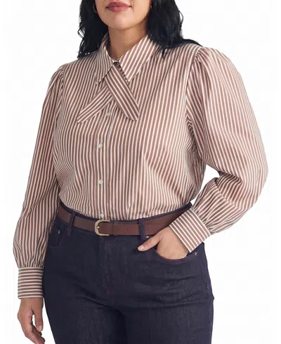 Universal Standard Women's Plus Janet Tie-neck Cotton Poplin Shirt In Brown