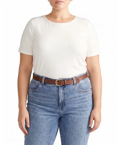Universal Standard Women's Plus Lily Liquid Jersey Crew Neck Stovepipe Tee In White