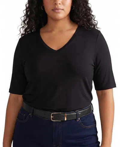 Universal Standard Women's Plus Lily Liquid Jersey V-neck Stovepipe Tee In Black