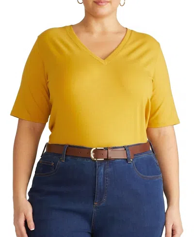 Universal Standard Women's Plus Maia Stovepipe Sleeve V Neck Tee In Yellow