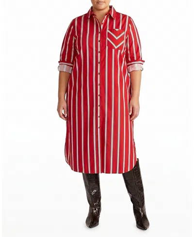 Universal Standard Women's Plus Odeon Stretch Poplin Shirtdress In Red/black/white Stripe