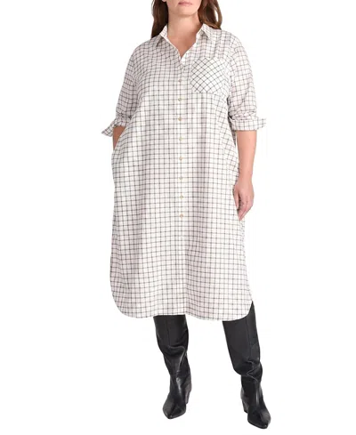 Universal Standard Women's Plus Odeon Stretch Poplin Shirtdress In White Windowpane Check