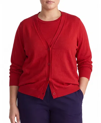 Universal Standard Women's Plus Savvy Fine Knit V-neck Cardigan In Autumnal Red