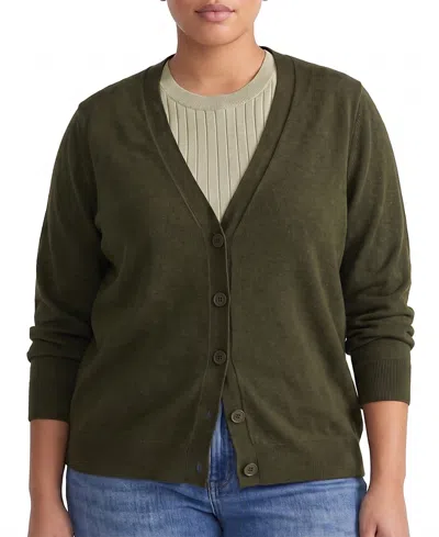 Universal Standard Women's Plus Savvy Fine Knit V-neck Cardigan In Deep Moss