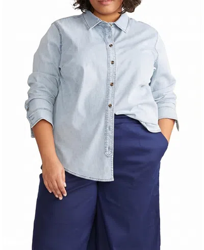 Universal Standard Women's Plus Size Minimalist Stretch Cotton Chambray Shirt In Blue