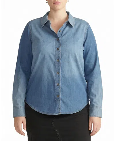 Universal Standard Women's Plus Size Minimalist Stretch Cotton Chambray Shirt In Blue