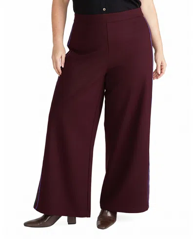 Universal Standard Women's Plus Stephanie Wide Leg Stripe Ponte Pants 30 Inch In Burgundy