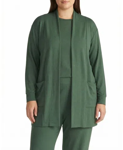 Universal Standard Travelknit Long Open Front Cardigan In Green