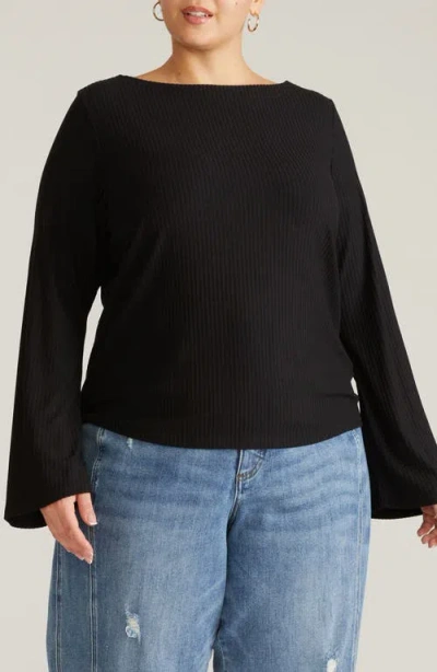 Universal Standard Yasmine Rib Bell Sleeve Sweater In Black