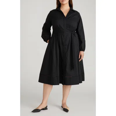 Universal Standard Yuli Long Sleeve Stretch Poplin Midi Dress In Black