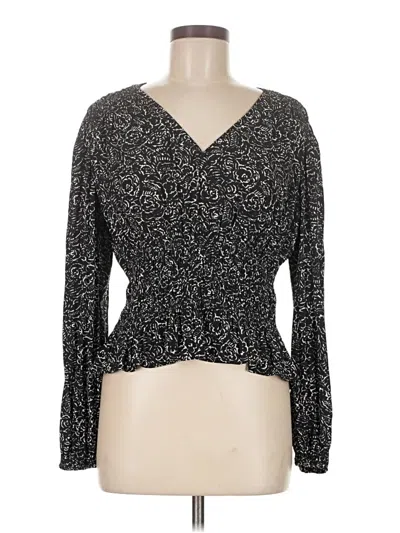 Pre-owned Universal Thread Long Sleeve Top Black Plunge Neckline Tops