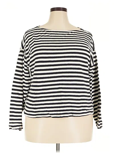 Pre-owned Universal Thread Long Sleeve Top Black Stripes Pattern Boatneck Tops