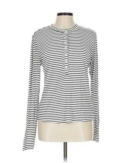 Pre-owned Universal Thread Long Sleeve Top White Stripes Pattern Turtleneck Tops