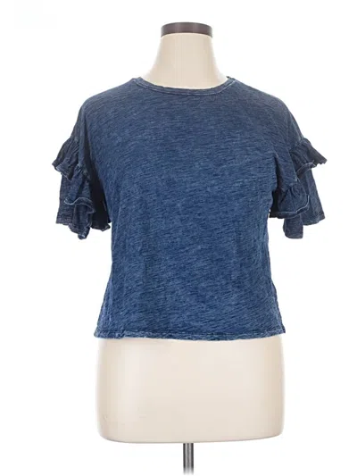 Pre-owned Universal Thread Short Sleeve Top Blue Ruffles Neckline Tops
