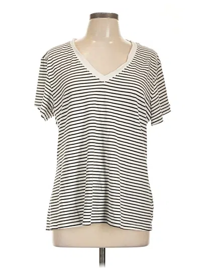 Pre-owned Universal Thread Short Sleeve Top Ivory Stripes Pattern V Neck Tops In White