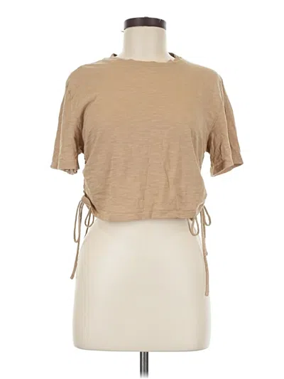 Pre-owned Universal Thread Short Sleeve Top Tan Keyhole Neckline Tops In Brown