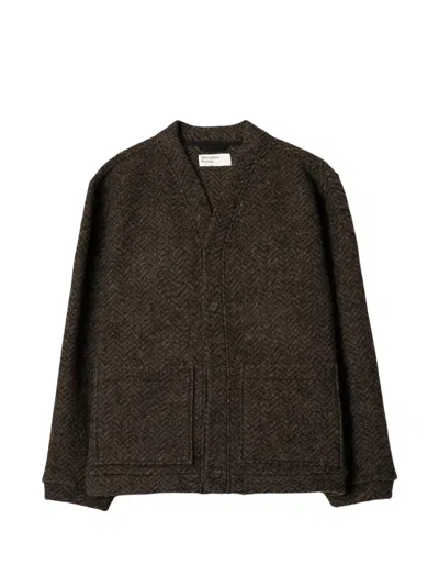Universal Works Advance Herringbone Cardigan In Green