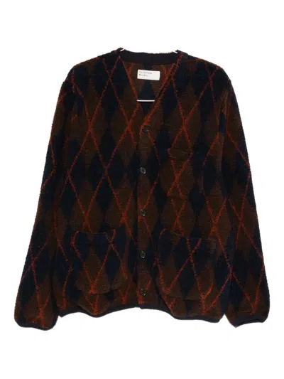 Universal Works Argyle-pattern Cardigan In Brown
