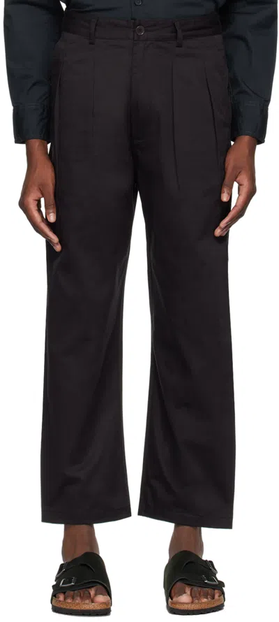 UNIVERSAL WORKS BLACK DOUBLE PLEAT TROUSERS