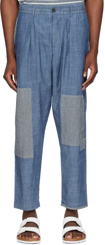 Universal Works Blue Patched Trousers In Indigo