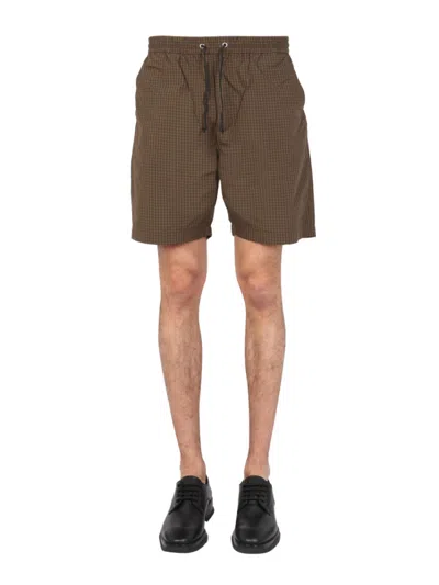 UNIVERSAL WORKS MEN BROWN CHECKS SHORTS, 34 LUXURY SHORTS FOR MEN DARVEYS